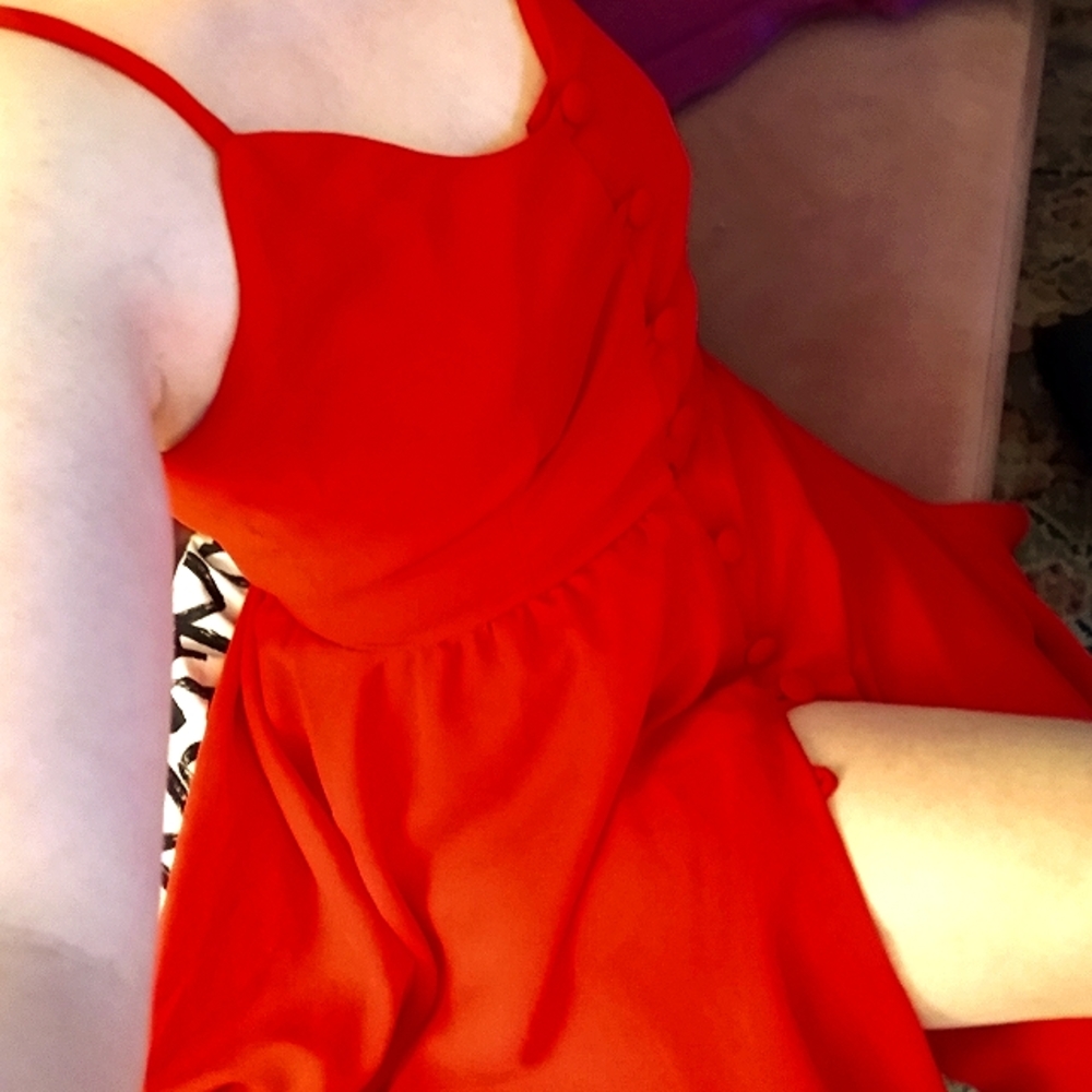 Vintage handmade tea length cherry red pinup dress